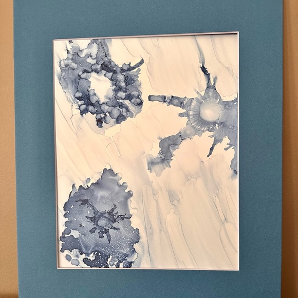 Handmade original abstract shades of blue alcohol ink wall decor painting - Picture 5 of 10